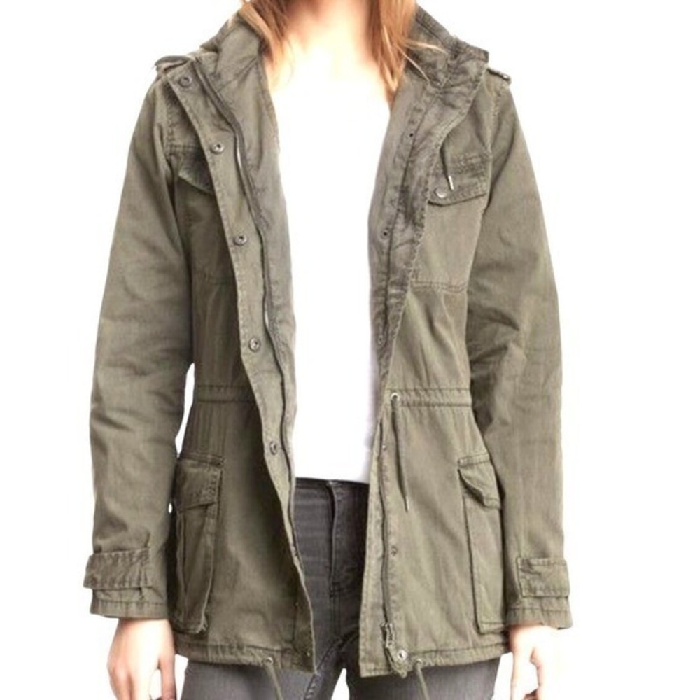 Blanc Noir Women Field Jacket Utility Full Zip 4 Pockets In Olive Size Medium